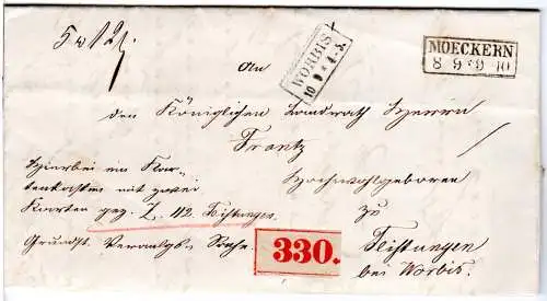 Preussen 1862, R2 MOECKERN u. Worbis auf Paket Brief n. Teistungen