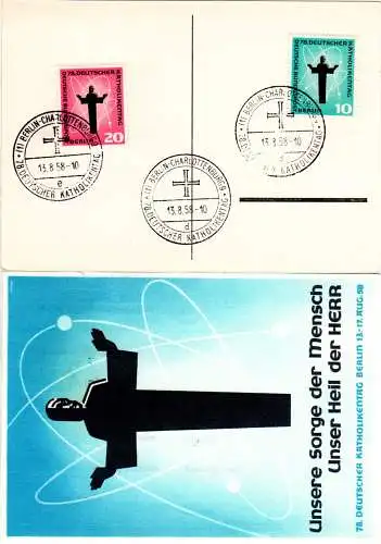 Berlin 1958, 10+20 Pf. Katholikentag auf Ereigniskarte m. entspr. Sonderstempel