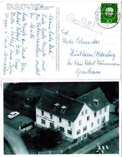 BRD 1959, Landpost Stpl. 22b ROTT über Altenkirchen auf Foto-AK m. Hotel