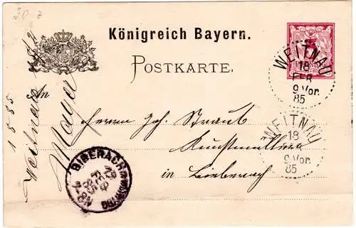 Bayern 1885, Punktstempel WEITNAU klar auf 5 Pf. Ganzsache