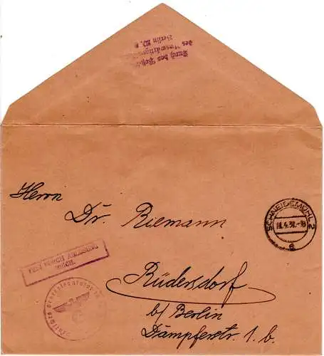 DR 1937, Frei Durch Ablösung Reich auf Thorn Konsulatsbrief v. Schneidemühl