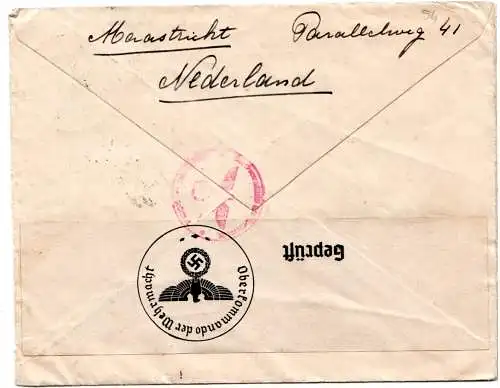 NL 1940, L2 MISSENT TO CYNTHIANA, KY. auf Zensur Brief v. Maastricht