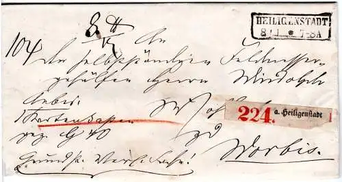 Preussen 1862, R2 HEILIGENSTADT auf Paket Brief n. Worbis