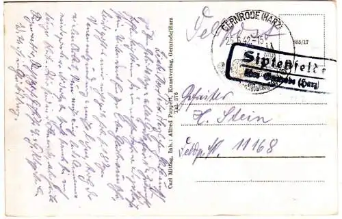 DR 1942, Landpost Stpl. SIPTENFELDE über Gernrode auf Feldpost-Karte