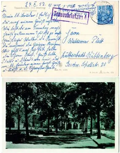 DDR 1957, Landpoststpl. TREUENBRIETZEN A auf sw-AK m. 10 Pf.