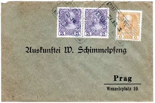 Österreich 1908, 6+2x2 H. auf Brief m. R3 KRAMPY NAD VLTAVA / KRAMP A.D. MOLDAU