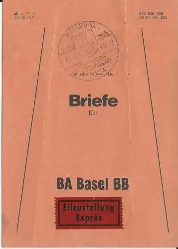 Maulburg, Brief Bund Fahne f. Express Sendungen f. BA Basel Bad. Bahnhof 