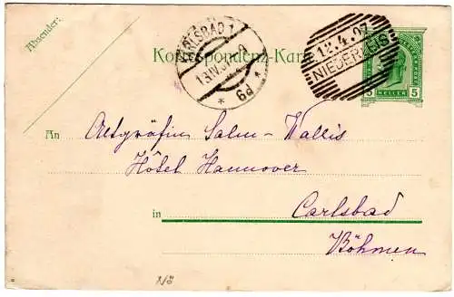 Österreich 1907, NÖ-Schraffenstempel NIEDERLEIS klar auf 5 H. Ganzsache 