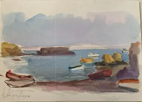 Alicante. Tabarca. Aquarell Von Maler Ilicitano Eduardo Rodriguez