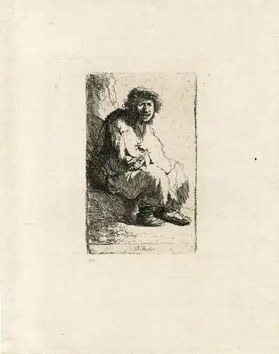 Rembrandt. Beggar Sitzend IN / Auf / Im Ein Banco. Gravierkunst Datiert 1690.