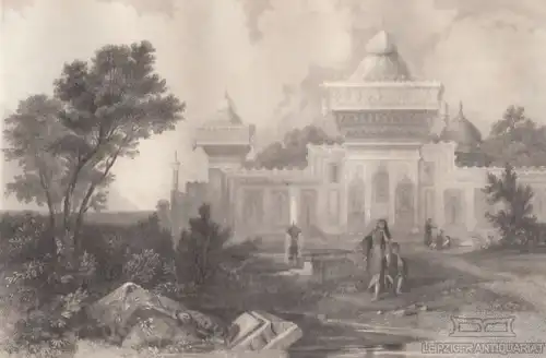 Mausoleum Mahomed Chans. aus Meyers Universum, Stahlstich. Kunstgrafik, 1850