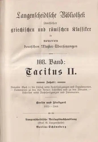 Buch: Tacitus I + II, 7 Teile in 2 Bänden, Langenscheidtsche Bibliothek, 1906