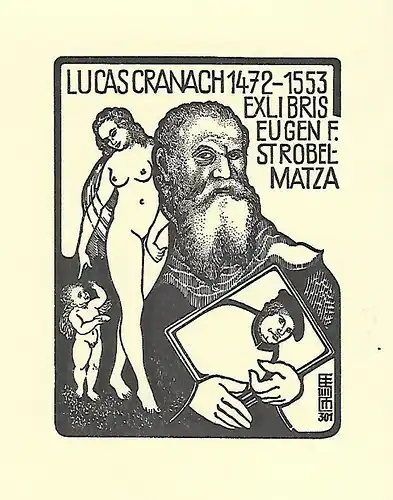 Original Ätzung-Klische Exlibris: Lucas Cranach 1472-1553. Eugen F. Strobel-M.