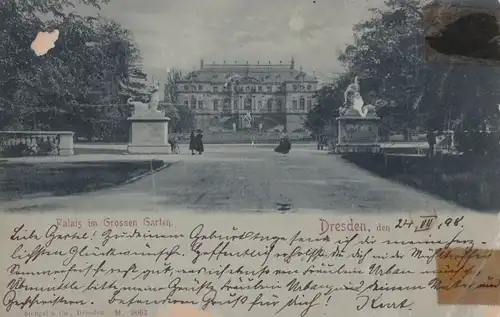 AK Palais im Grossen Garten. Dresden ca. 1898, Postkarte. Serien Nr, ca. 1898
