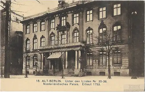 AK E. Alt-Berlin. Unter den Linden Nr 35-36. Niederländisches... Postkarte. 1900