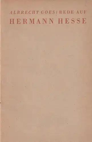 Buch: Rede auf Hermann Hesse, Goes, Albrecht, 1946, Suhrkamp Verlag, gut