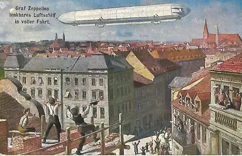 AK Graf Zeppelins lenkbares Luftschiff in voller Fahrt. ca. 1909, Luftfahrt, gut