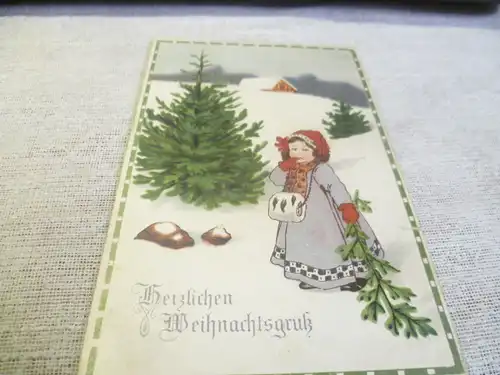  Künstlerpostkarte KInder bauen 1 Schneemann Karte  ist gelaufen um 1910