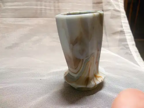 Art glass mug marbled opal glass with melts from the Art Nouveau or the Biedermeier period showcases state Height: 11.5cm