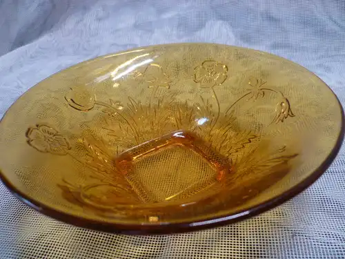 Brockwitz Glas Glücksklee Wiesenblumen orange braune Glasschale Vintage  aus den 1940 Jahren