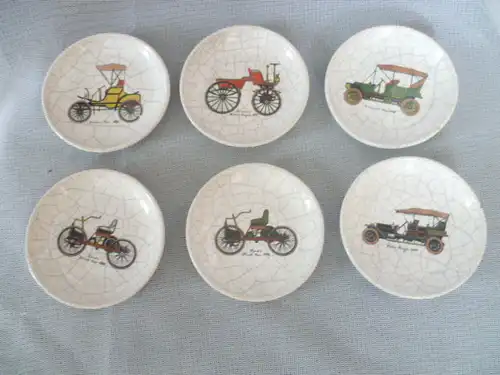 6 Oldtimer Untersetzer wohl Fürstenberg um 1960 Vintage Bodenstempel West Germany Durchmesser 9,5 cm