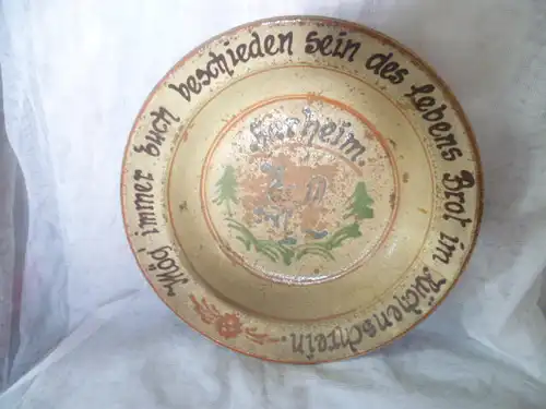 Hochzeitschüssel  Fayence "Mög immer Euch beschieden sein des lebens Brot im Küchenschein  hier 1  Brotschüssel  Durch. 28 cm