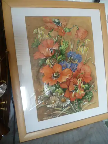 Renner Adolf bedeutendes großes Aquarell signiert Renner Adolf 31.08. 1945 Wiesenblumen Mohn Margeriten ..