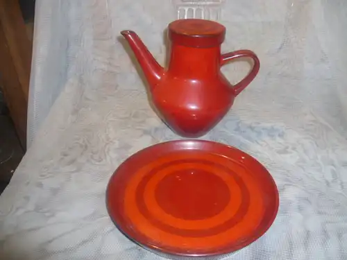 Melitta Ceracon  Kaffeekanne und Kuchenteller rot orange space age  Mid Century der 1070 Jahre 