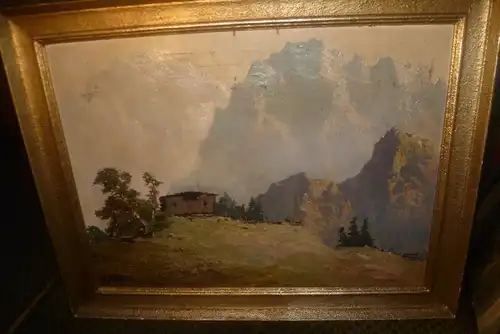 Georg Arnold-Graboné 1896München 1982 Buchhof Almhof Hintergrund Grossvenediger im Brixental /Via Monte Luco Meran Loldotal , Monte Gustallo Dolomiten D`Ampezzo , Trottachspitzen , Kaisergebirge