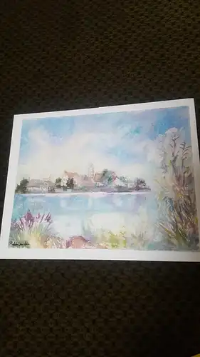 Rote Reiter Rudolf Hirschi 1917- 2001  Insel Mainau mit Dorfiydille   farbenfrohes   Aquarell links signiert um 1950 gemalt