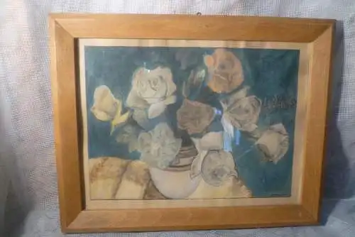 W. Stuber Stillleben mit Rosen auf einem Tisch  Aquarell signiert rechts W Stuber datiert 1947 Aquarell 