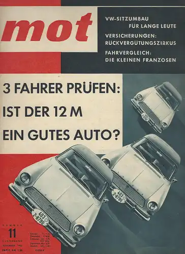 mot 11/1962. Vereinigte Motor-Verlag GmbH Stuttgart: Pariser Salon, Test Ford 12M, VW Sitzverbesserung für große Leute, Dauphine Zubehör. 