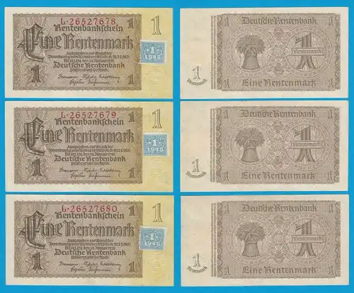 SBZ/DDR - 1 Mark Kuponausgabe 3 Stück laufende Nr. 1948 Ros.330b XF (2)   (22074