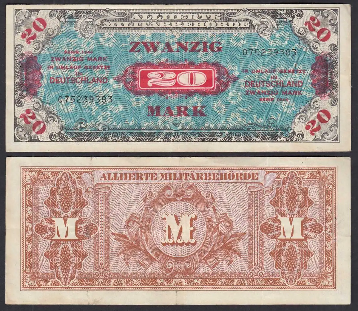 ALLIIERTE MILITÄRBEHÖRDE 20 Mark 1944 Ro 204a VF (3)   (32272