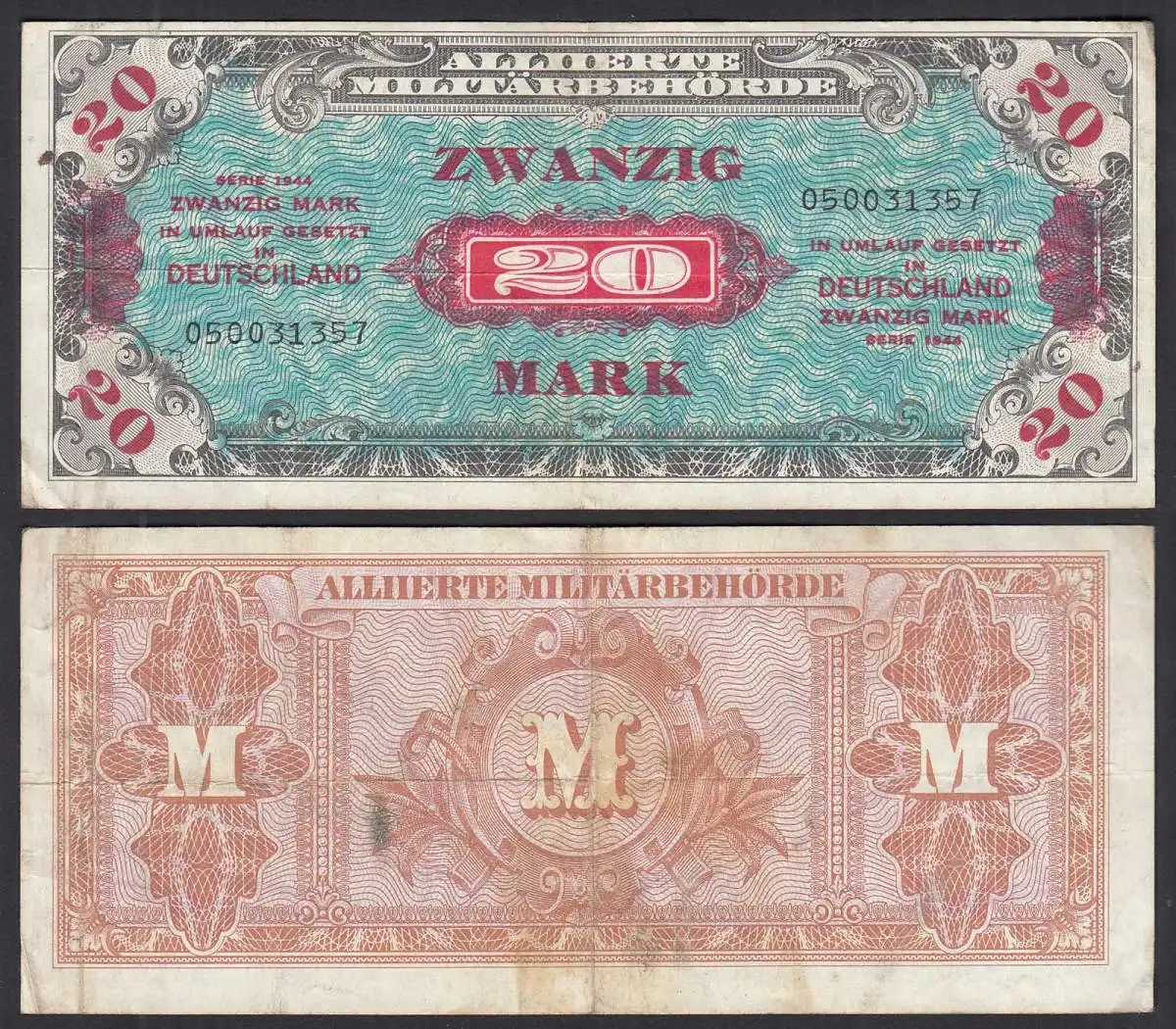 ALLIIERTE MILITÄRBEHÖRDE 20 Mark 1944 Ro 204a VF (3)   (32273