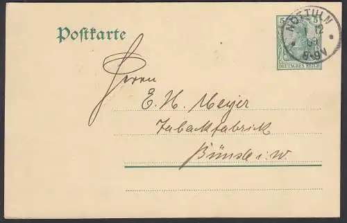 NOTTULN 1.12.1909 Germania-Postkarte mit Tabakbestellung nach BÜNDE    (32263