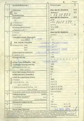 Opel Rekord C Original Fahrzeugbrief 1971