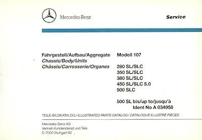 Mercedes-Benz W 107 Ersatzteilliste 1990