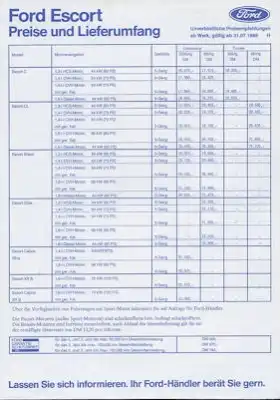 Ford Escort Preisliste 7.1989