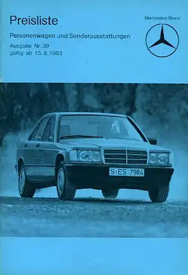 Mercedes-Benz Preisliste 8.1983