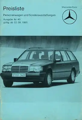 Mercedes-Benz Preisliste 2.9.1985