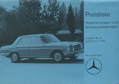 Mercedes-Benz Preisliste 5.1972