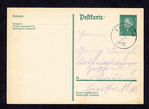 Deutsches Reich  Postkarte - P 181 von ENGLMAR nach Straubing -  gestempelt: 10. FEB. 31