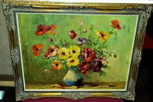 Blumenbild,Öl auf Leinwand,gerahmt,signiert,ca.1950