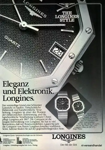 LONGINES-QUARZ-1980-Reklame-Werbung-genuine Advert-La publicité-nl-Versandhandel