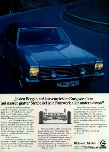 OPEL-DIPLOMAT-2,8-1971-Reklame-Werbung-genuine Advert-La publicité-nl-Versand