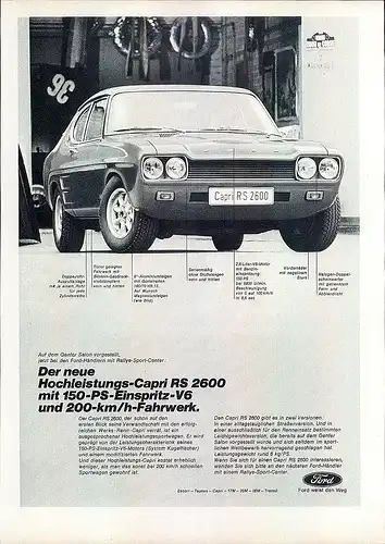 Ford-Capri-RS2600-Reklame-Werbung-genuine Advert-La publicité-nl-Versandhandel