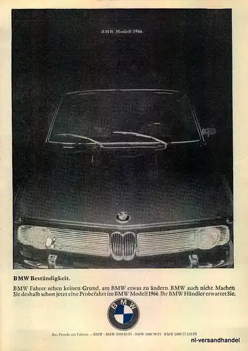 BMW-1600-1965-Reklame-Werbung-genuine Ad-La publicité-nl-Versandhandel