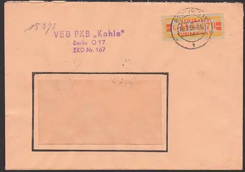 BERLIN O17 ZKD-Brief B19IL mit "L" abgewinkelt VEB PKB "Kohle" ZKD-Nr. 167