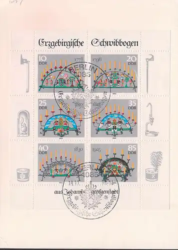 Erzgebirgische Schwibbogen DDR 3057(62) Klbg mit SoSt. 18.11.86, auf Karton, rs. Adresse nach Schweden